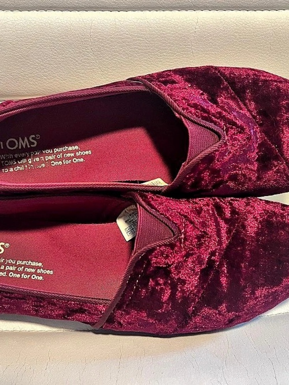TOMS Alpargata Classic Slip-On Velvet Flats in Burgundy